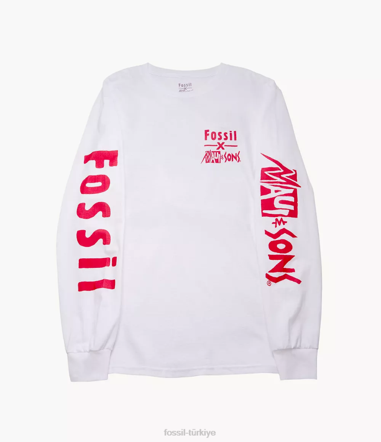 Maui and Sons x Fossil 6J042068 beyaz sınırlı sayıda üretilen tişört tişört erkekler