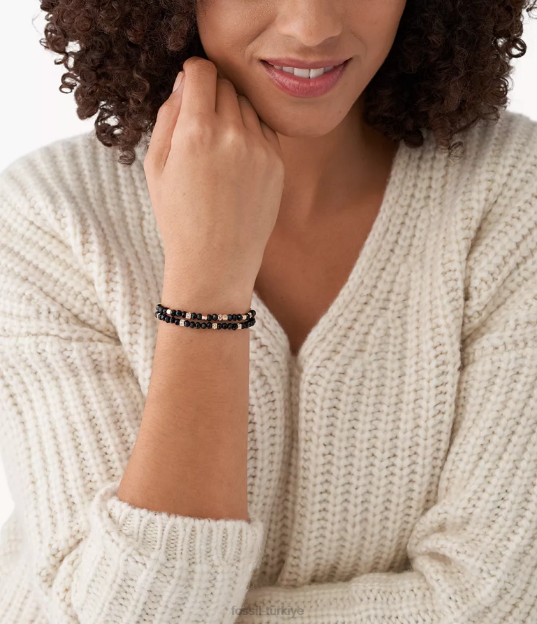 Fossil 6J041320 siyah boncuklu deri kaydırıcı kaydırıcı kadınlar