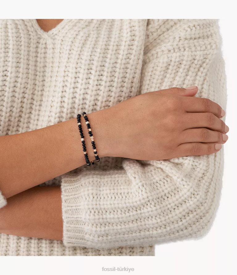 Fossil 6J041320 siyah boncuklu deri kaydırıcı kaydırıcı kadınlar