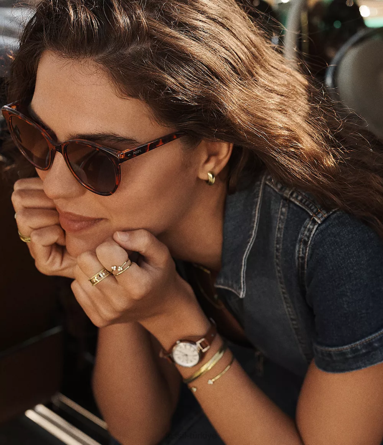 Fossil 6J041976 kahverengi rileigh yuvarlak güneş gözlüğü aksesuar kadınlar