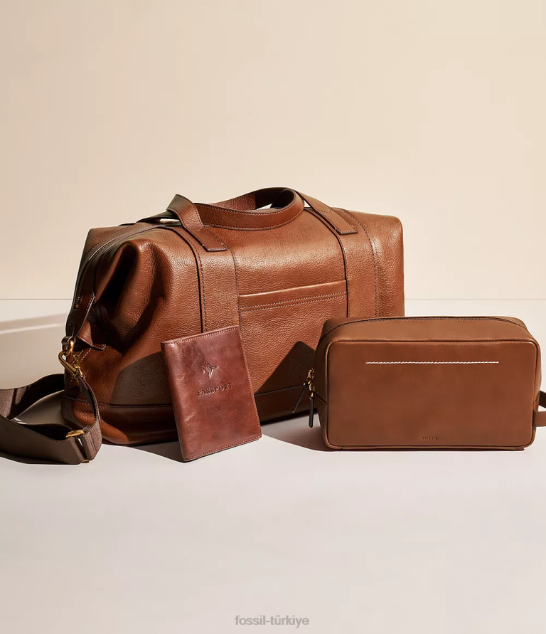Fossil 6J042006 kahverengi westover tek kulplu tıraş seti çanta erkekler