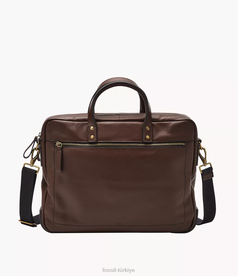 Fossil 6J041617 koyu kahverengi haskell çift fermuarlı iş çantası çanta erkekler