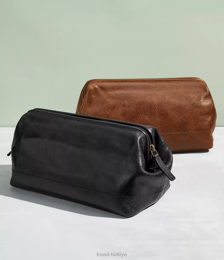 Fossil 6J042015 konyak seyahat çerçeveli tıraş seti çanta erkekler