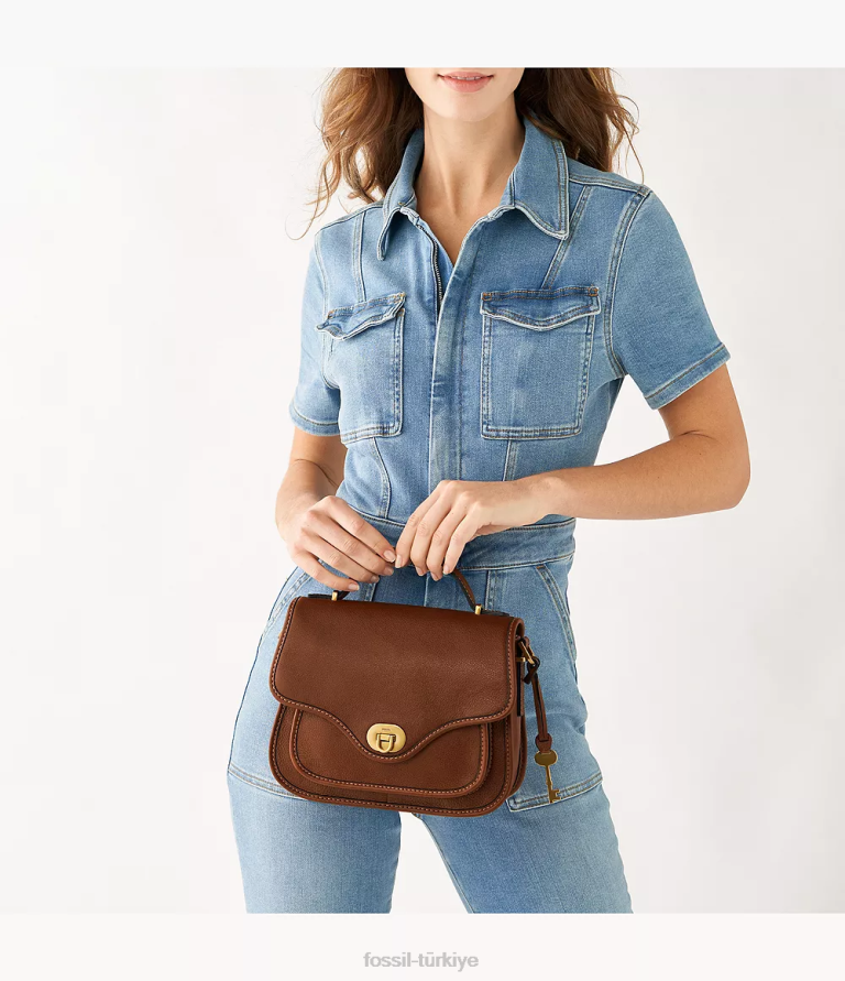 Fossil 6J04281 kahverengi miras üst saplı çapraz gövde çanta kadınlar