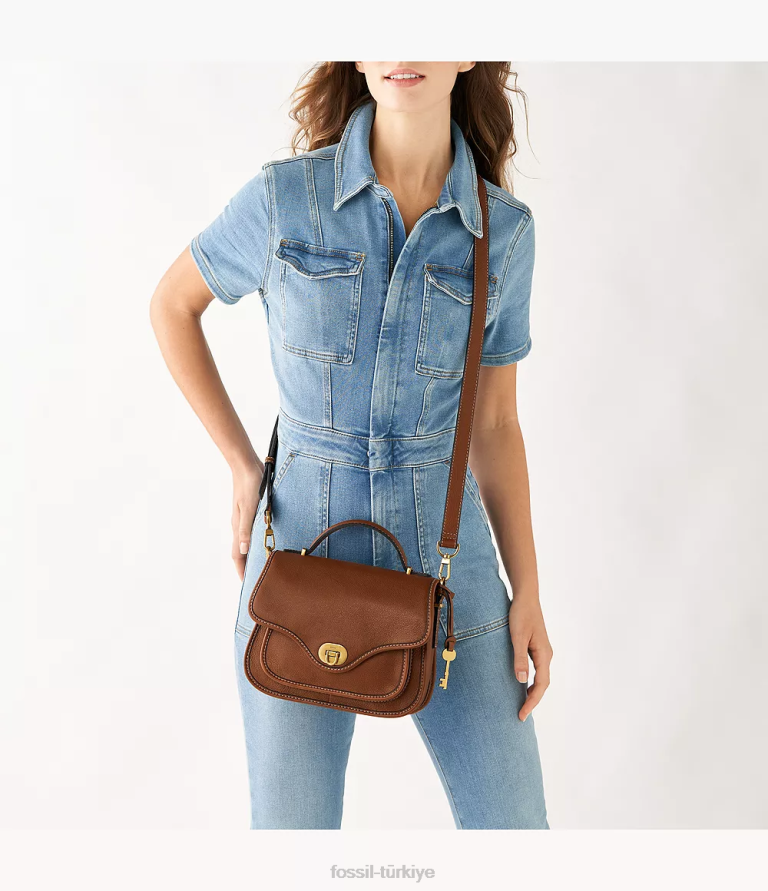 Fossil 6J04281 kahverengi miras üst saplı çapraz gövde çanta kadınlar