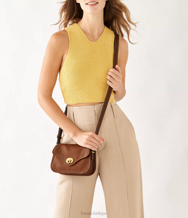 Fossil 6J04285 kahverengi miras mini kapaklı çapraz gövde çanta kadınlar