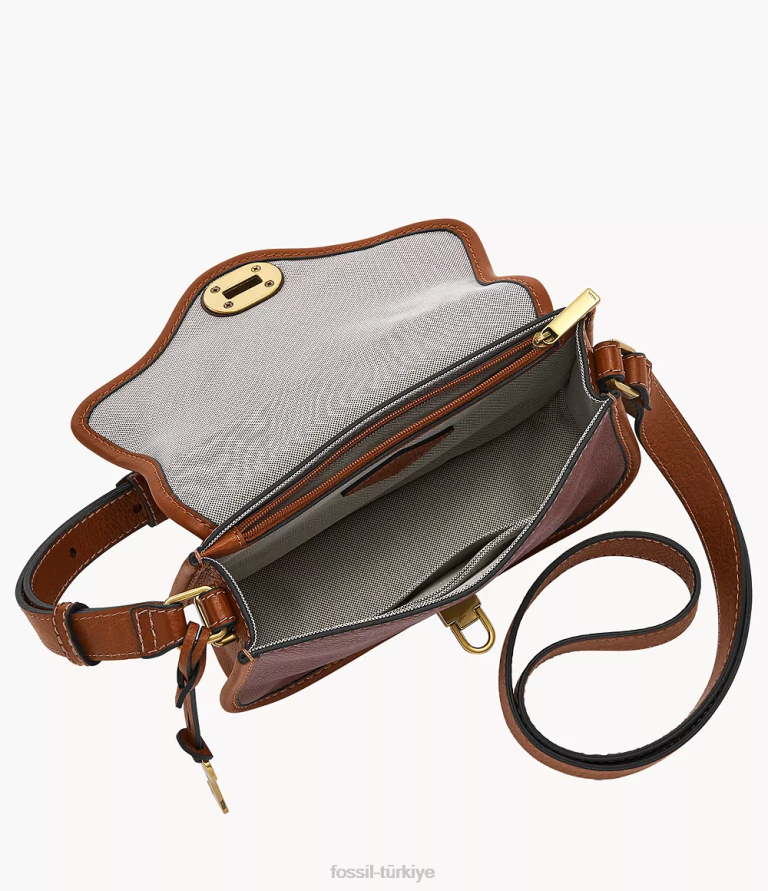 Fossil 6J04285 kahverengi miras mini kapaklı çapraz gövde çanta kadınlar