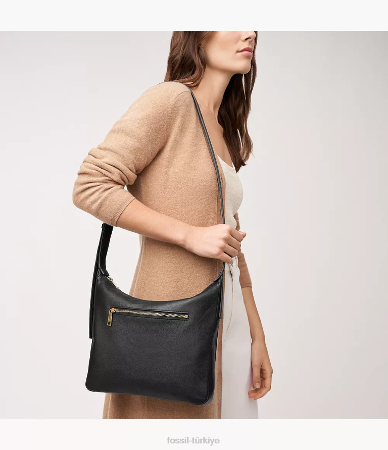 Fossil 6J04290 siyah cecilia üst fermuarlı çapraz askı çanta kadınlar