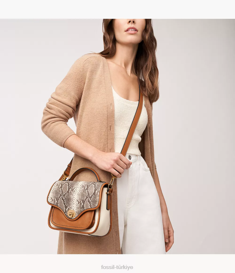 Fossil 6J04303 çizgili miras üst saplı çapraz gövde çanta kadınlar