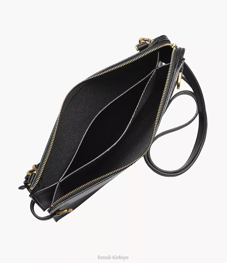 Fossil 6J04307 siyah kier kaktüs deri crossbody çanta kadınlar