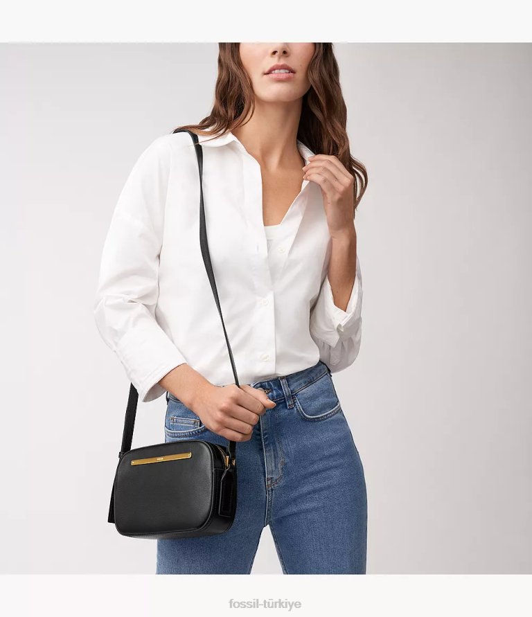 Fossil 6J04308 siyah liza kamera çantası çanta kadınlar