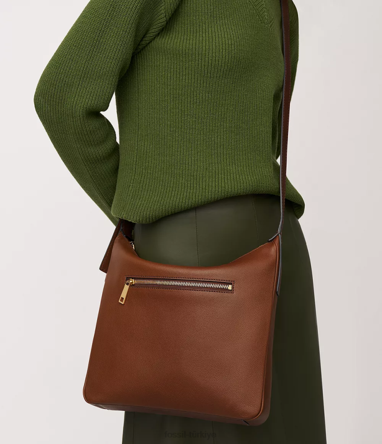 Fossil 6J04311 kahverengi cecilia üst fermuarlı çapraz askı çanta kadınlar