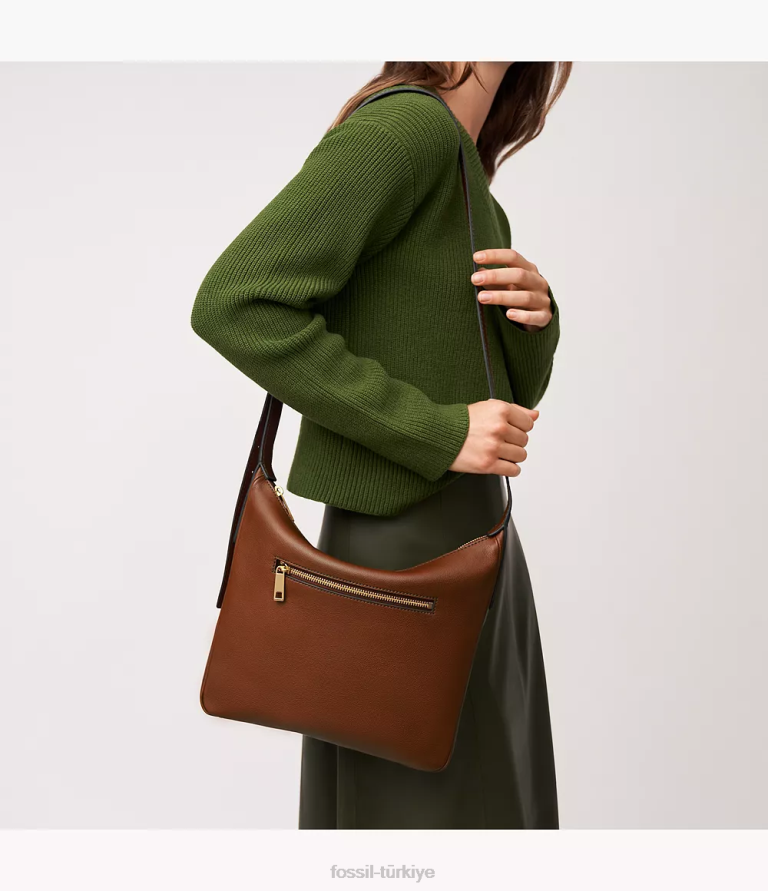 Fossil 6J04311 kahverengi cecilia üst fermuarlı çapraz askı çanta kadınlar