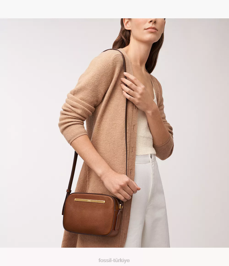 Fossil 6J04336 kahverengi liza kamera çantası çanta kadınlar
