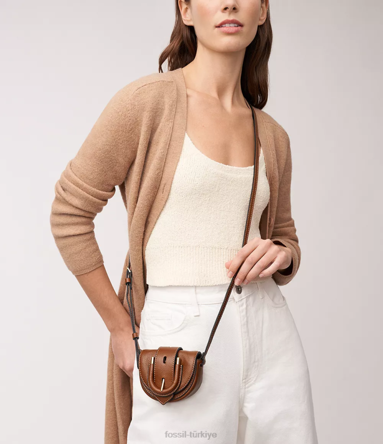Fossil 6J04337 kahverengi harwell mikro kapaklı çapraz gövde çanta kadınlar