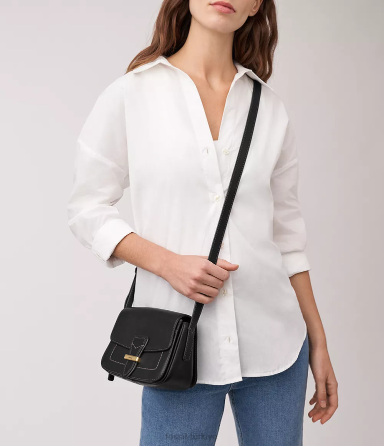 Fossil 6J04341 siyah tremont küçük kapaklı çapraz gövde çanta kadınlar