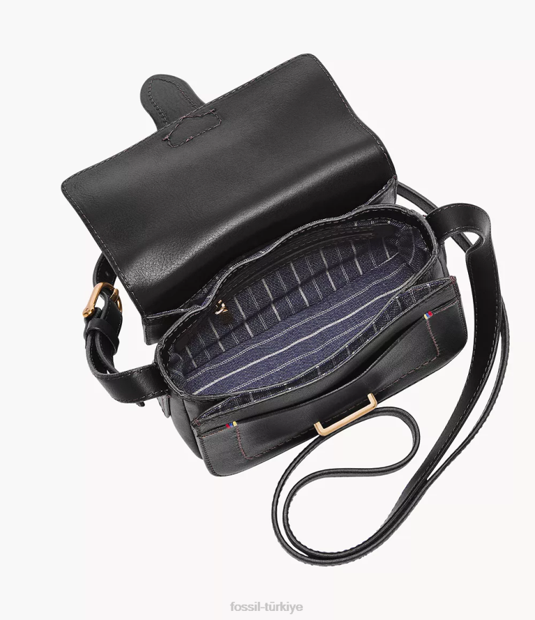 Fossil 6J04341 siyah tremont küçük kapaklı çapraz gövde çanta kadınlar