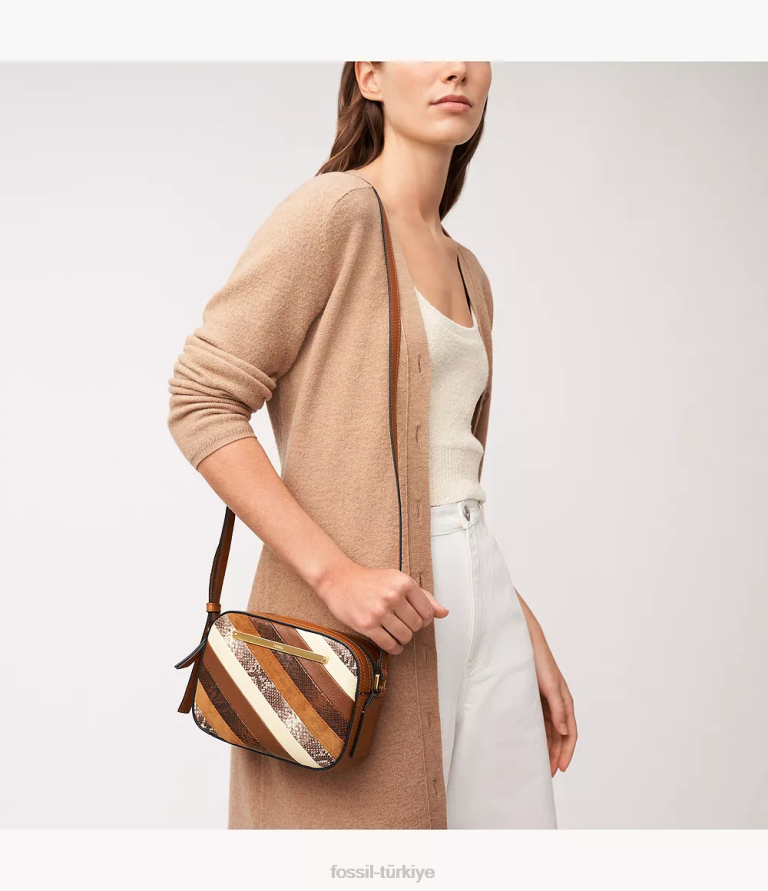 Fossil 6J04344 çizgili liza kamera çantası çanta kadınlar