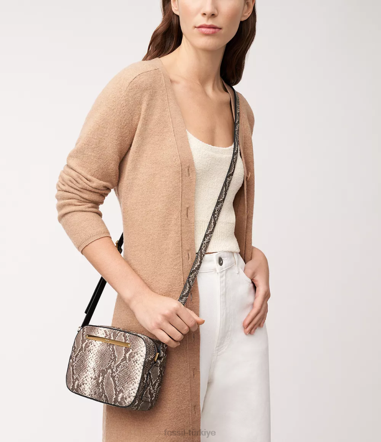 Fossil 6J04352 yılan baskı liza kamera çantası çanta kadınlar