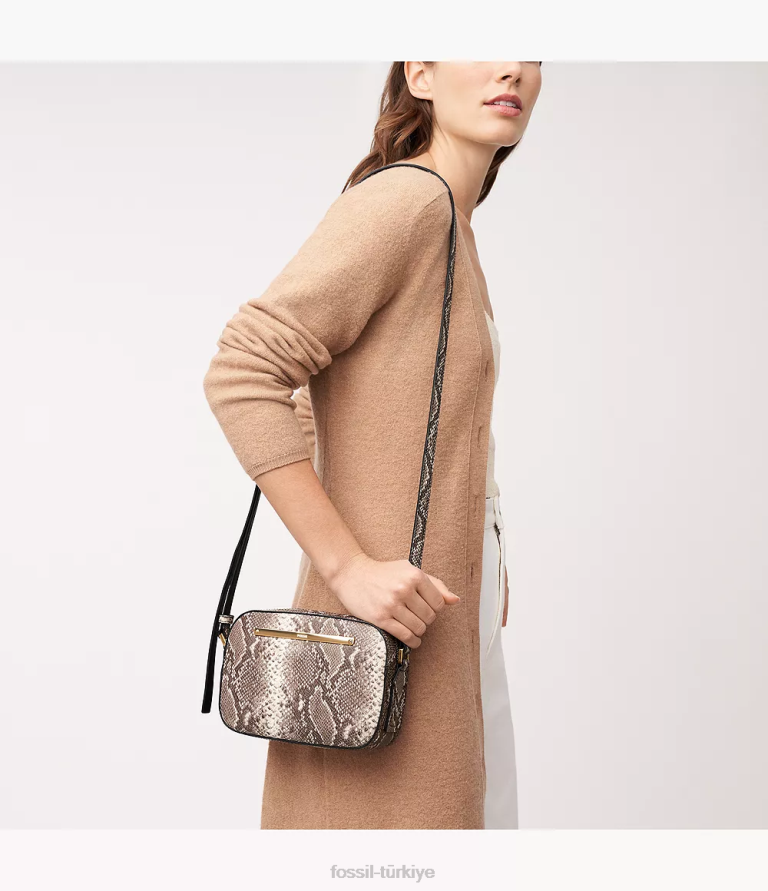 Fossil 6J04352 yılan baskı liza kamera çantası çanta kadınlar