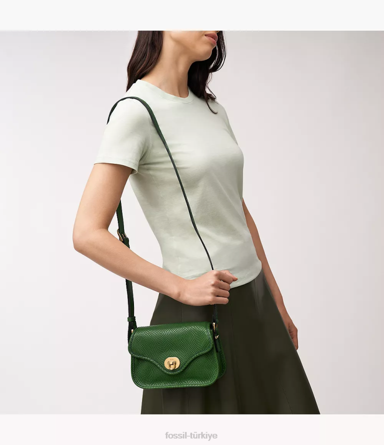 Fossil 6J04353 yeşil miras mini kapaklı çapraz gövde çanta kadınlar
