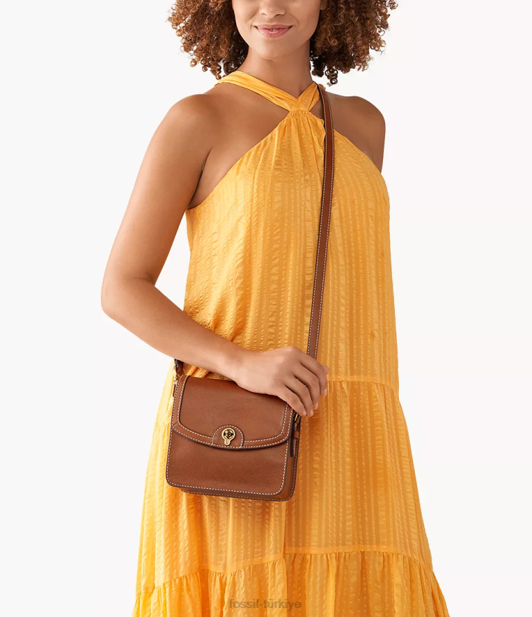 Fossil 6J04438 kahverengi ainsley küçük kapaklı çapraz gövde çanta kadınlar