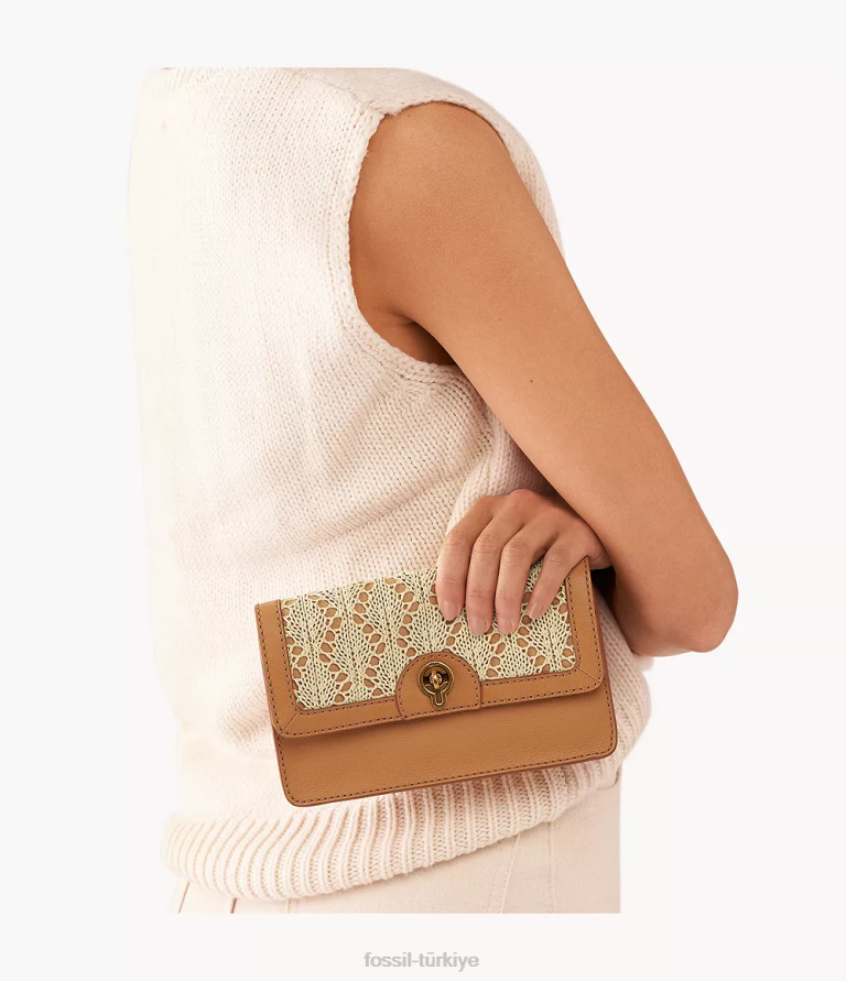 Fossil 6J04439 deve Ainsley çevirme kilitli zincirli cüzdan çanta kadınlar