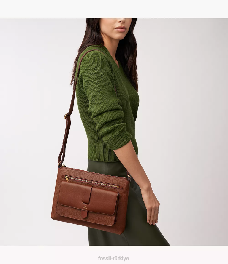 Fossil 6J04441 kahverengi Kinley çapraz vücut çanta kadınlar