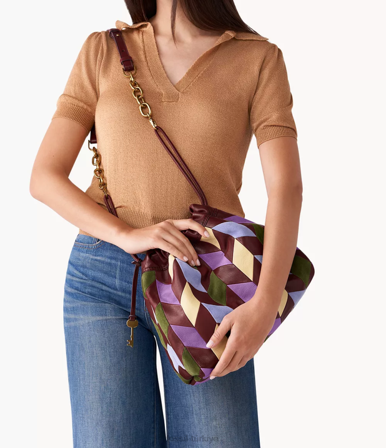 Fossil 6J04446 bordo gigi ipli omuz çantası çanta kadınlar