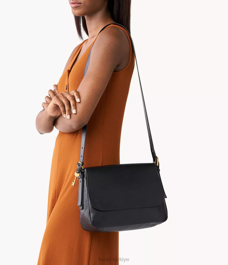 Fossil 6J04460 siyah harper büyük kapaklı çapraz gövde çanta kadınlar