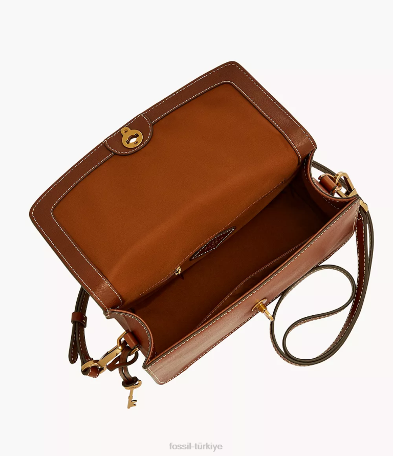 Fossil 6J04463 kahverengi ainsley kapaklı çapraz gövde çanta kadınlar