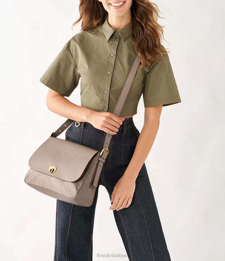Fossil 6J04468 gri harper büyük kapaklı çapraz gövde çanta kadınlar