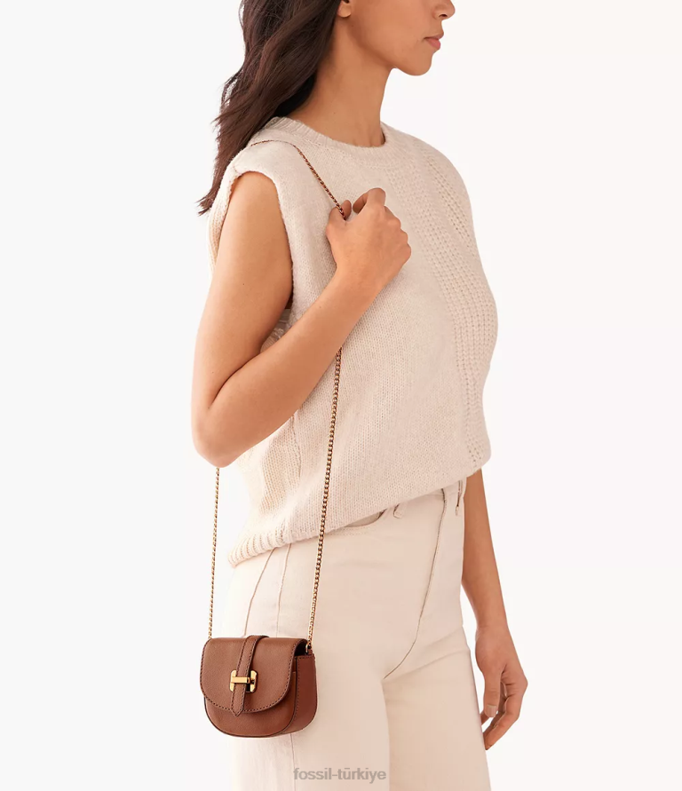 Fossil 6J04471 kahverengi zımpara mikro çapraz gövde çanta kadınlar