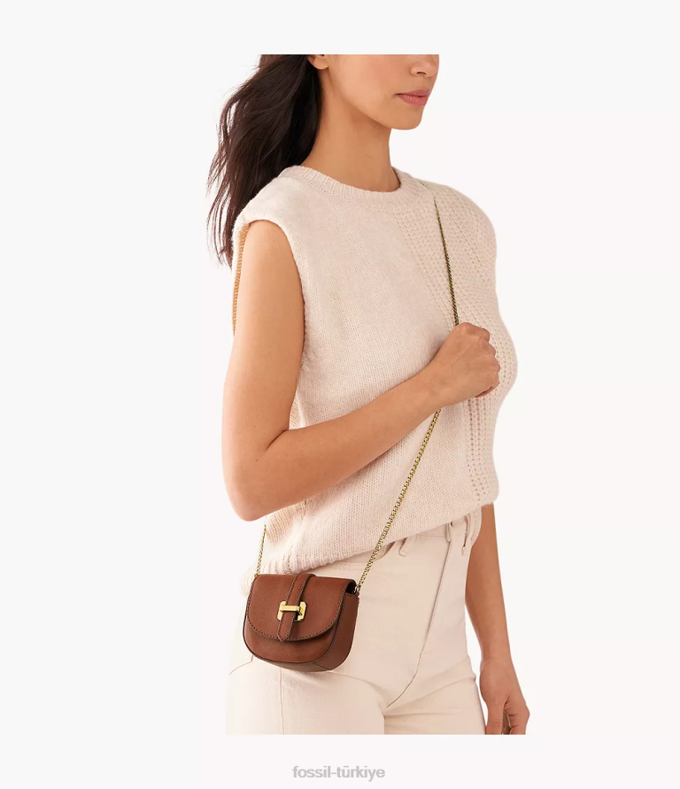 Fossil 6J04471 kahverengi zımpara mikro çapraz gövde çanta kadınlar