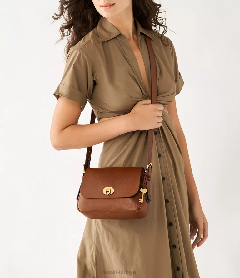 Fossil 6J04481 kahverengi harper küçük kapaklı çapraz gövde çanta kadınlar