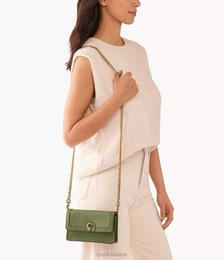 Fossil 6J04526 zeytin Ainsley çevirme kilitli zincirli cüzdan çanta kadınlar