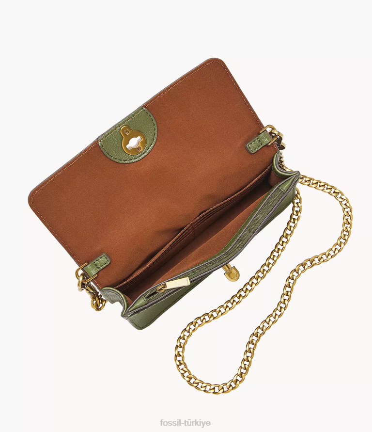Fossil 6J04526 zeytin Ainsley çevirme kilitli zincirli cüzdan çanta kadınlar