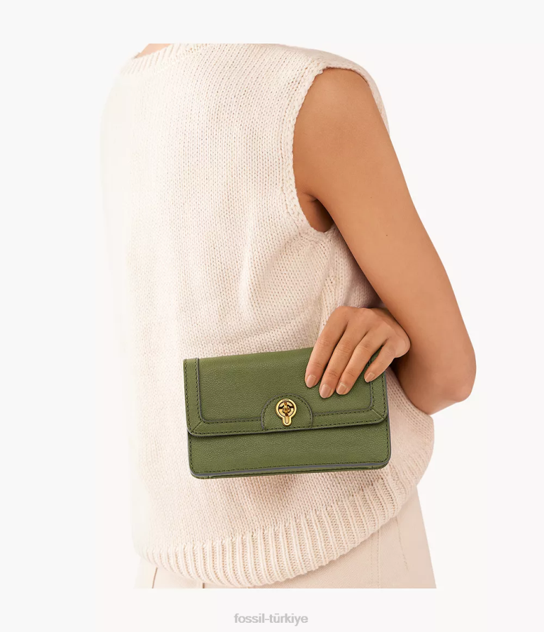 Fossil 6J04526 zeytin Ainsley çevirme kilitli zincirli cüzdan çanta kadınlar