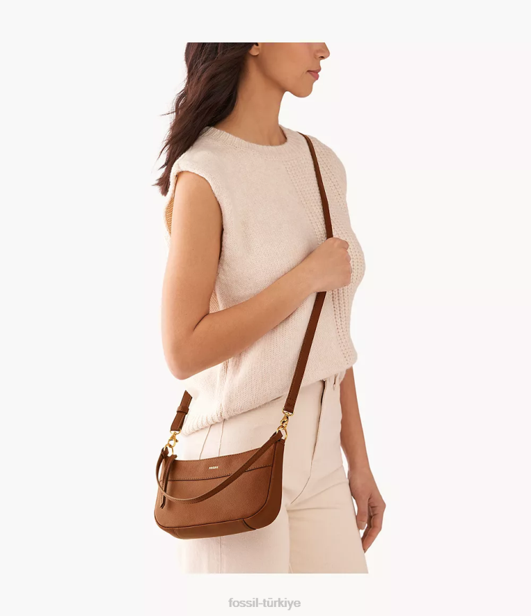 Fossil 6J04535 kahverengi Skylar baget çanta kadınlar