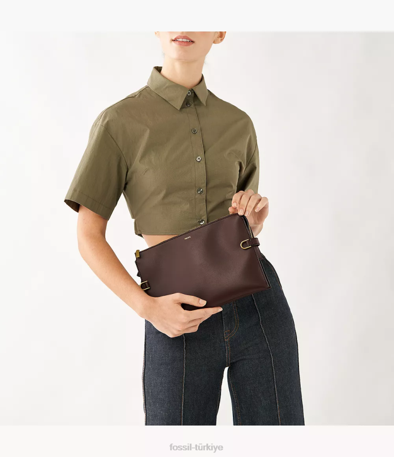 Fossil 6J04538 koyu kahverengi kier kaktüs deri crossbody çanta kadınlar