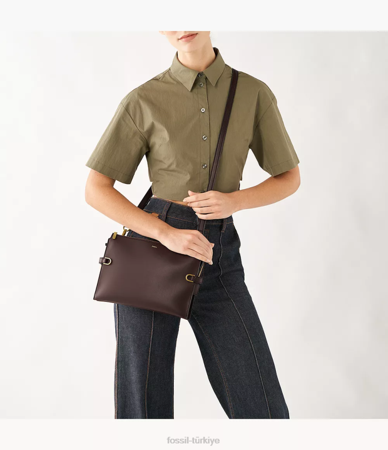 Fossil 6J04538 koyu kahverengi kier kaktüs deri crossbody çanta kadınlar