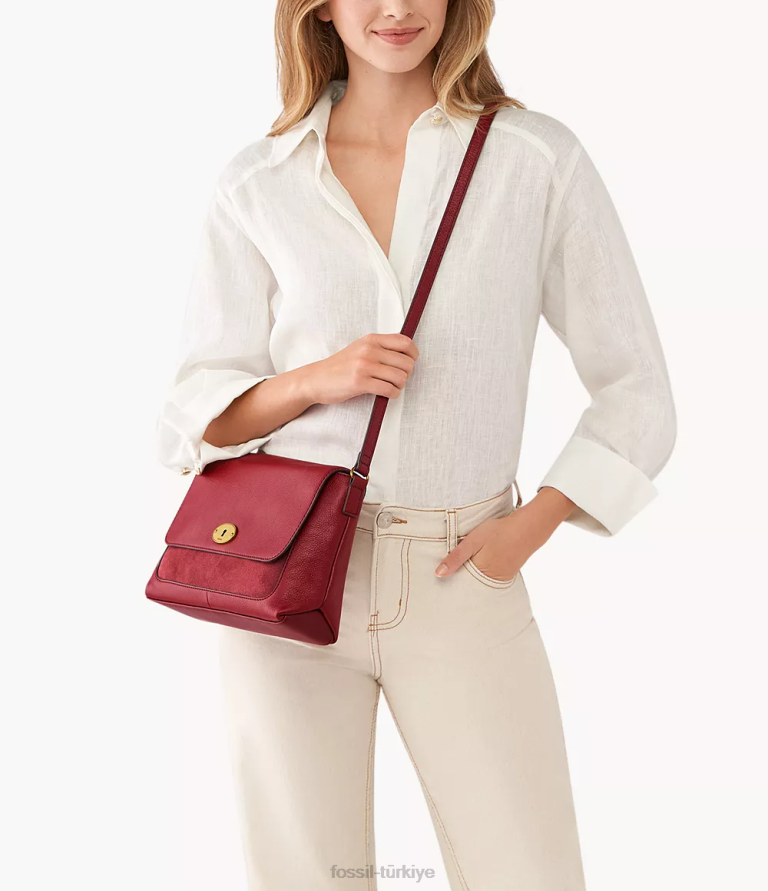 Fossil 6J04539 kırmızı gabriella kapaklı çapraz vücut çanta kadınlar