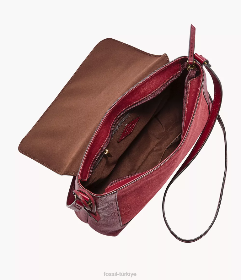 Fossil 6J04539 kırmızı gabriella kapaklı çapraz vücut çanta kadınlar