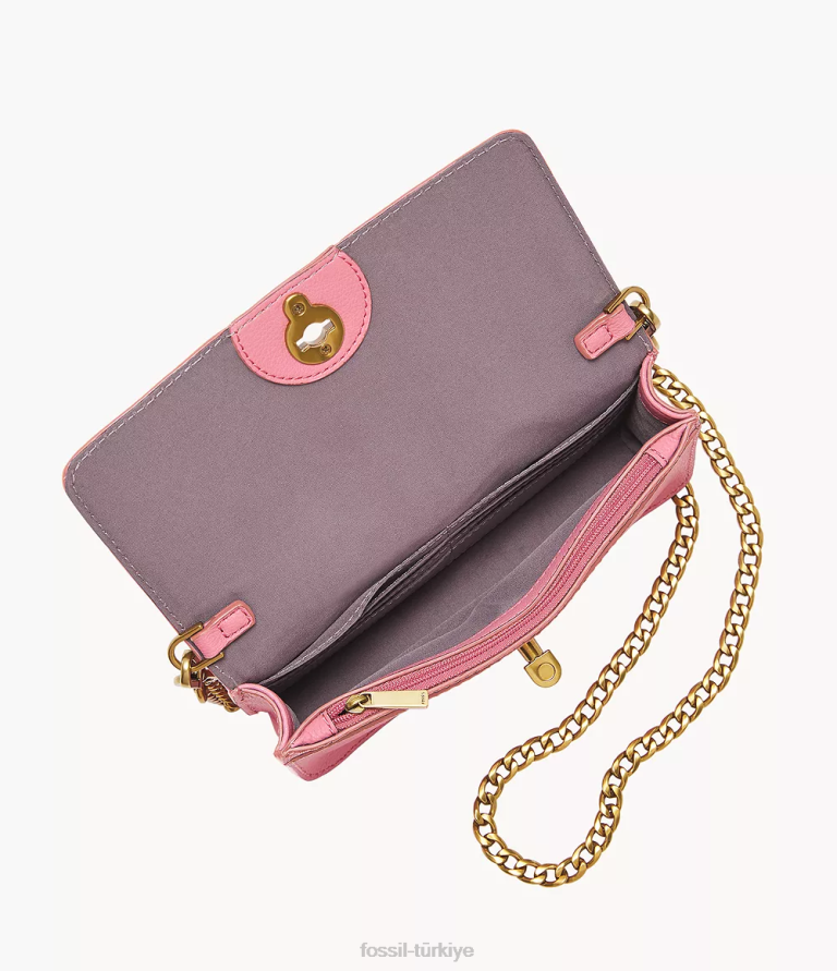 Fossil 6J04542 pembe Ainsley çevirme kilitli zincirli cüzdan çanta kadınlar