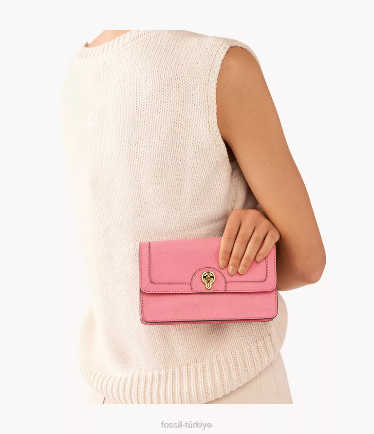 Fossil 6J04542 pembe Ainsley çevirme kilitli zincirli cüzdan çanta kadınlar