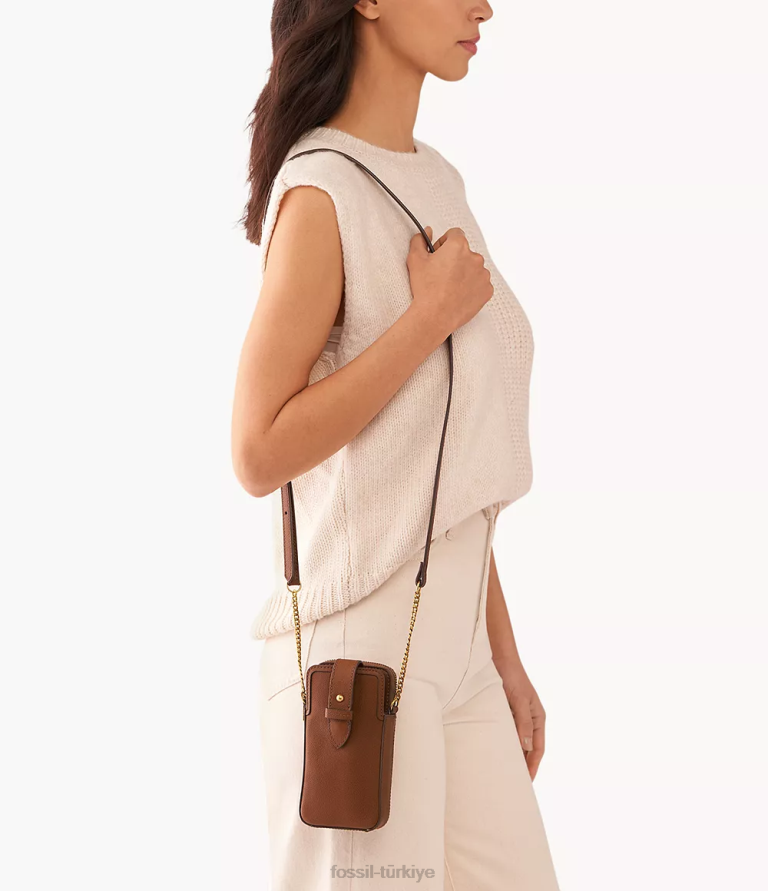 Fossil 6J04553 kahverengi lainie telefon kılıfı çapraz askılı çanta kadınlar
