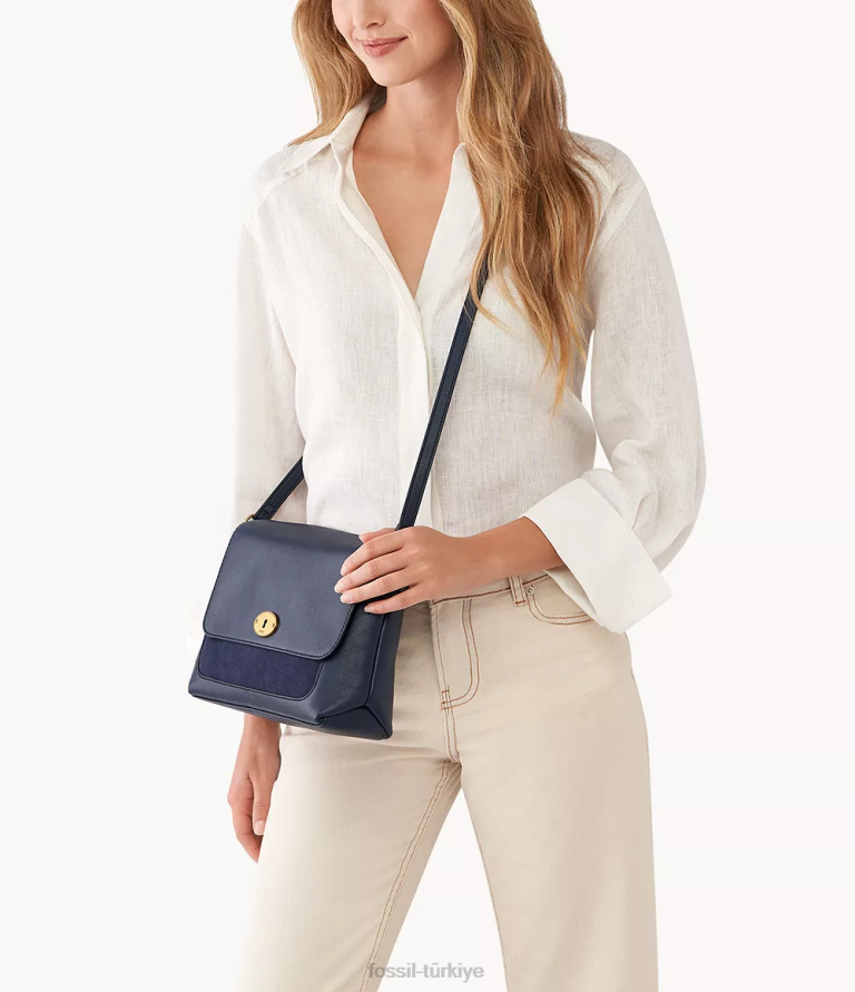 Fossil 6J04579 Donanma gabriella kapaklı çapraz vücut çanta kadınlar