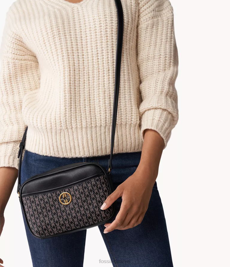 Fossil 6J04609 siyah Brennon kamera çantası çanta kadınlar