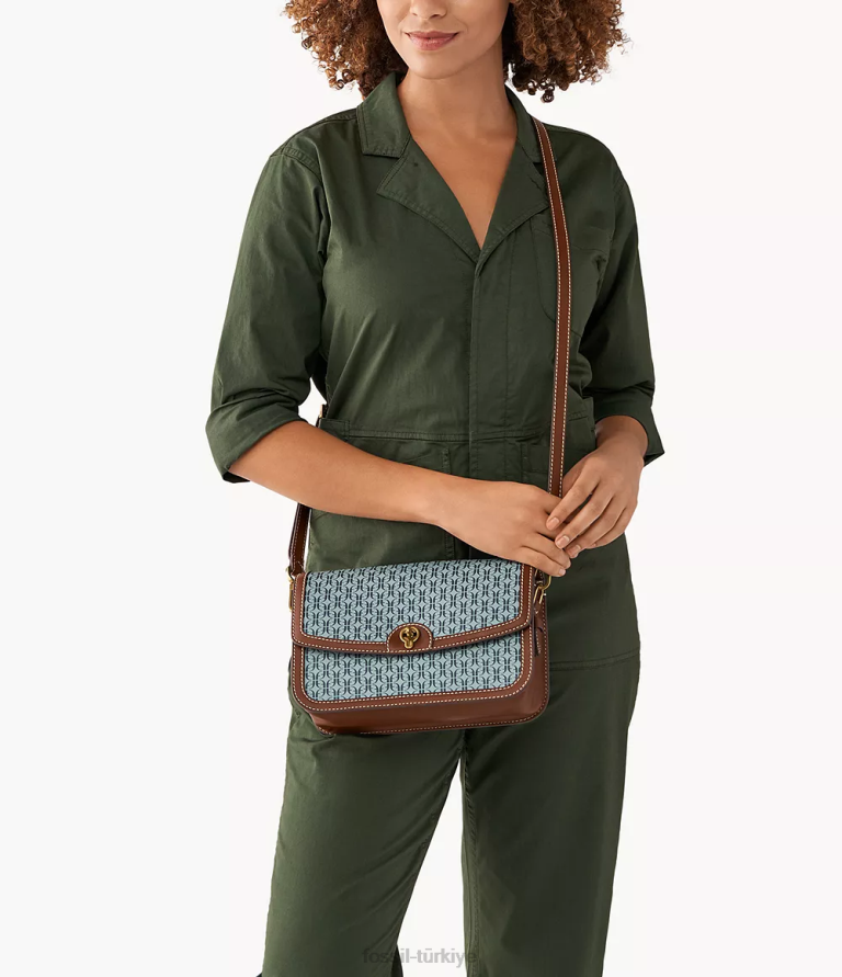 Fossil 6J04634 mavi ainsley kapaklı çapraz gövde çanta kadınlar