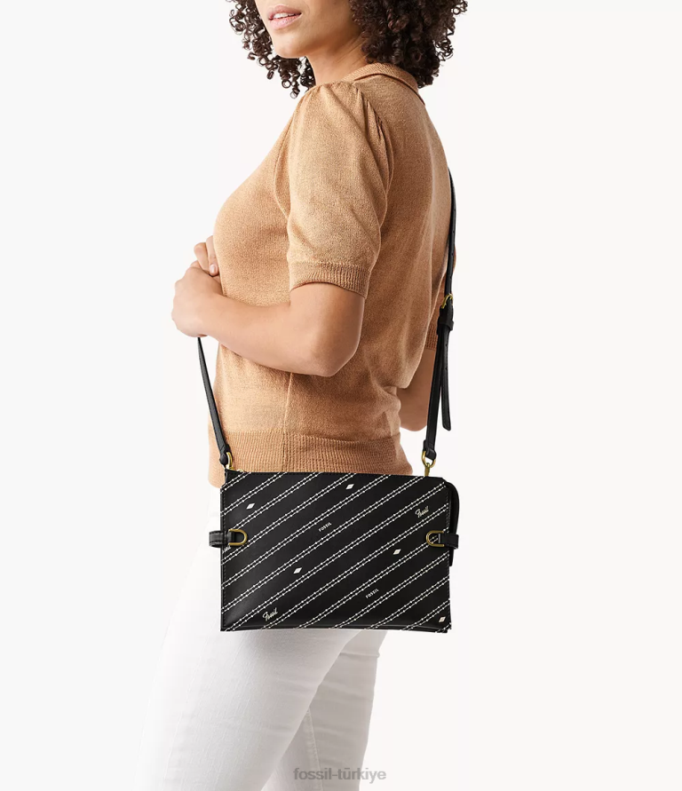Fossil 6J04644 siyah/kemik kier kaktüs deri crossbody çanta kadınlar